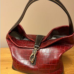 Dooney & Bourke Deep Red Croc Leather Logo Lock Hobo Shoulder Bag